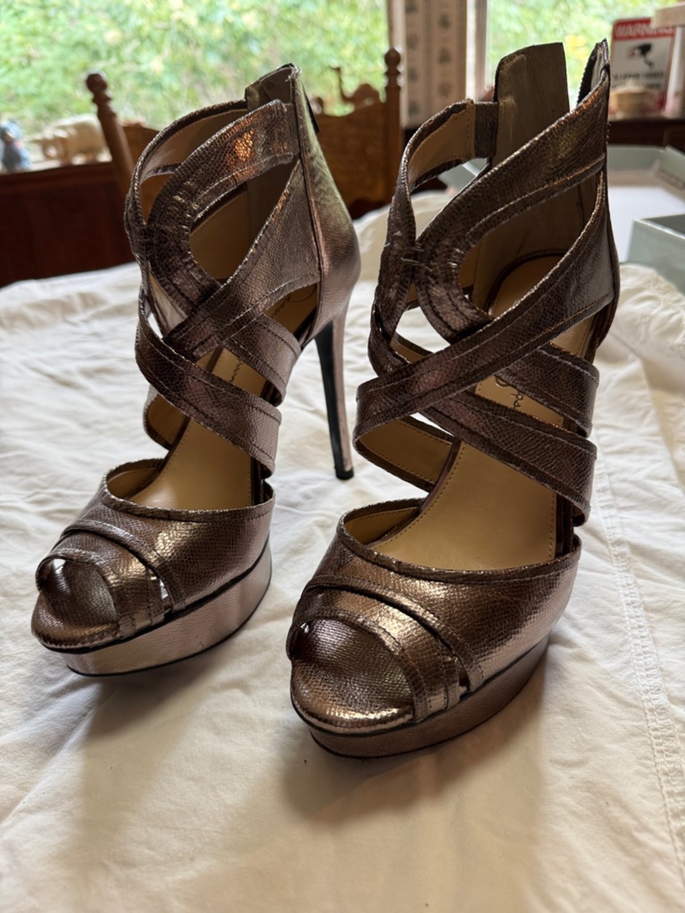 Jessica Simpson Metallic Bronze Strappy Platform Heels